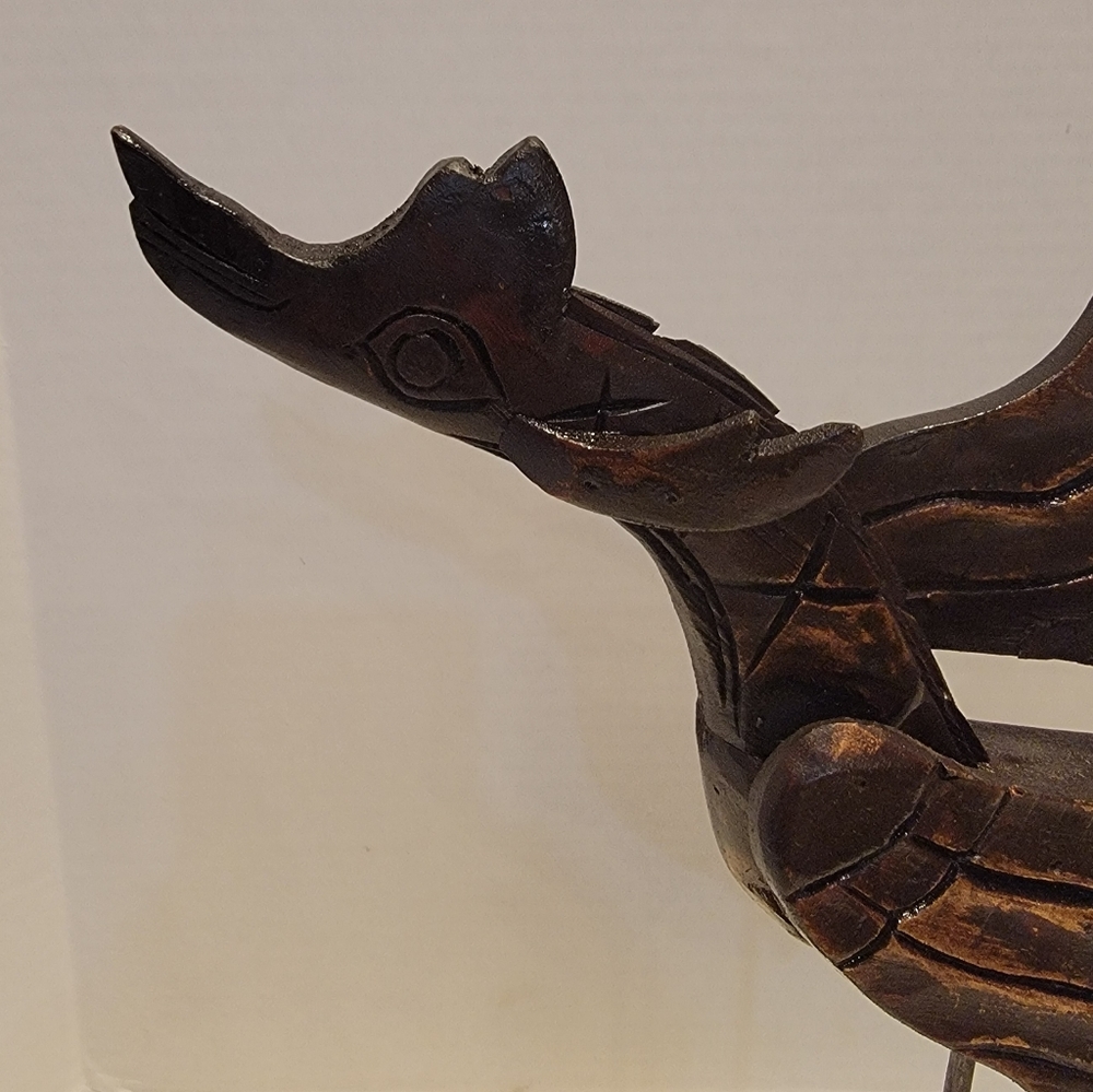 Thailand Hand Carved Wooden Phoenix Fire-bird mythical creature Pre-owned - Picture 3 of 9